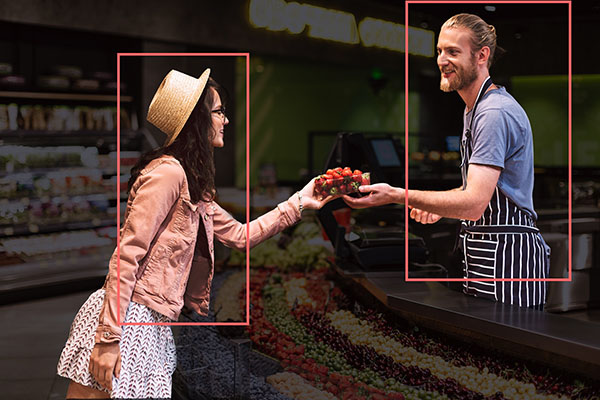 Glimpse AI detecting two people at a fruit stand