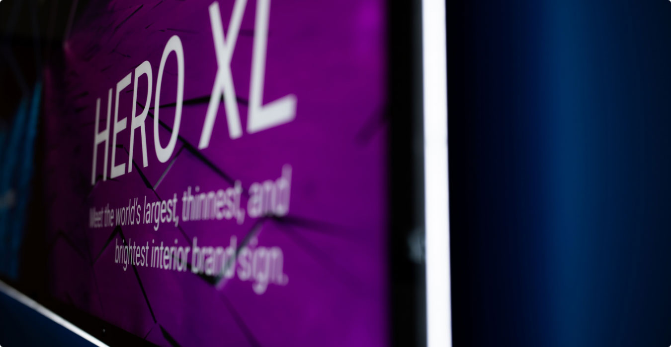 Side profile of Firebolt's Hero XL interior retail sign